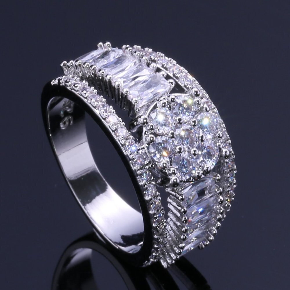 💎 Luxury Anillos Rectangle Round Gemstone 925 Silver Ring for Women,VIP535